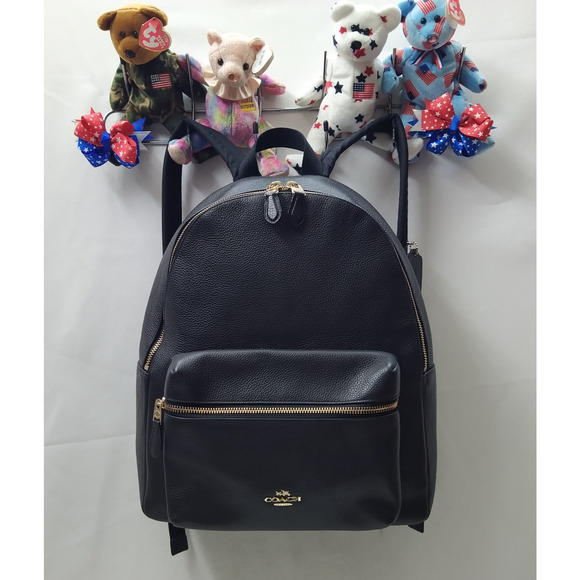 Coach Black Pebbled Leather Zipper Pocket Top Handle Backpack main image 12